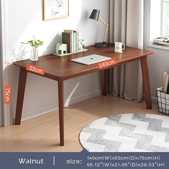 IOTXY Simple Wooden Writing Desk - Modern Minimalist Style PC Laptop Computer Workbench with Solid Wood Legs 55 W Home Office Work Table for TV Stand Music Video Live Broadcast Workstation Walnut