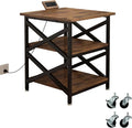 Large Printer Stand with Power Outlet with Height Adjustable Storage Shelf 3 Tier Rolling Printer Cart with Industrial Wheels 23.6 x 23.6 Inches Printer Table for Home Office Rustic Brown