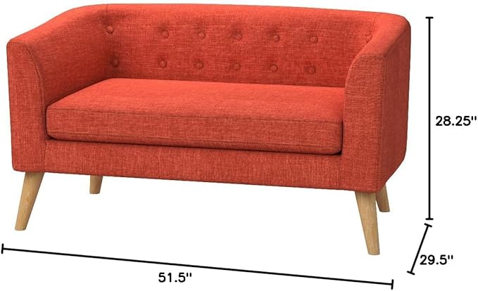 GDFStudio Button Back Mid Century Fabric Modern Loveseat (Muted Orange)