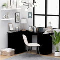 L-Shaped Writing Desk Corner Computer Desk with Drawer and Shelves 57.1in Study Table Workstation for Home Office Multipurpose PC Laptop Table Work Table Office Desk (Black)