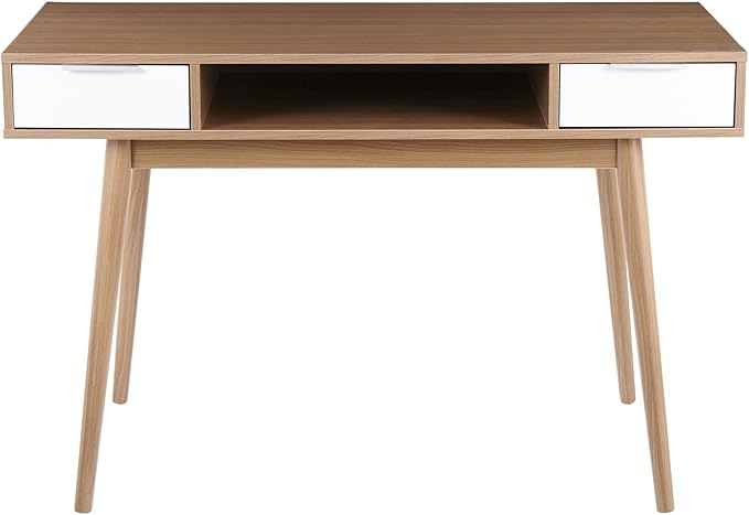 LumiSource Pebble Double Desk Home Office Desk Computer Desk with Drawers Natural Wood Desk White Desk Small Desk for Bedroom Gaming Desk Contemporary Desk