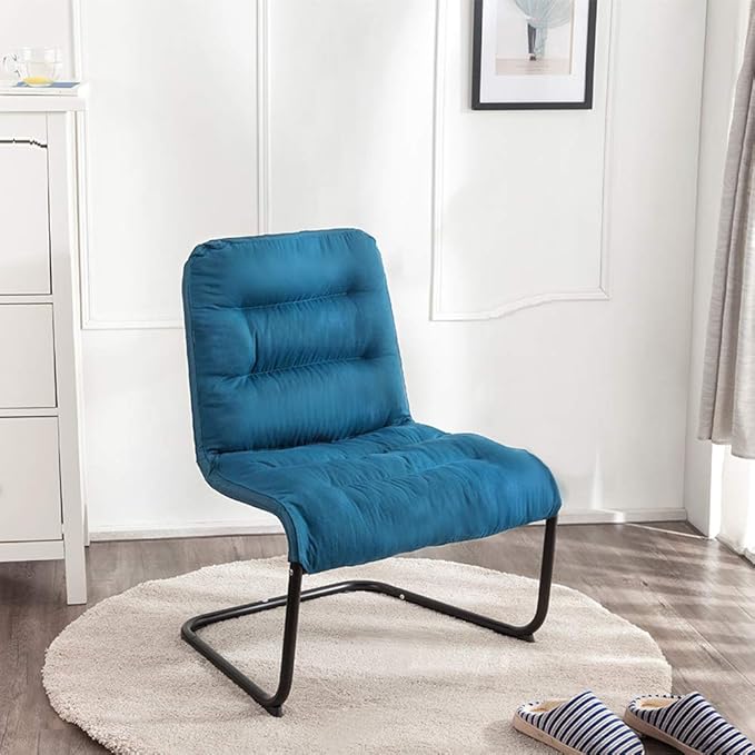 Upholstered Durable Metal Modern Chair with Soft Cushion Blue - Ideal for Bedrooms Living Rooms Dorms Indoor Spaces Accent and Lounging