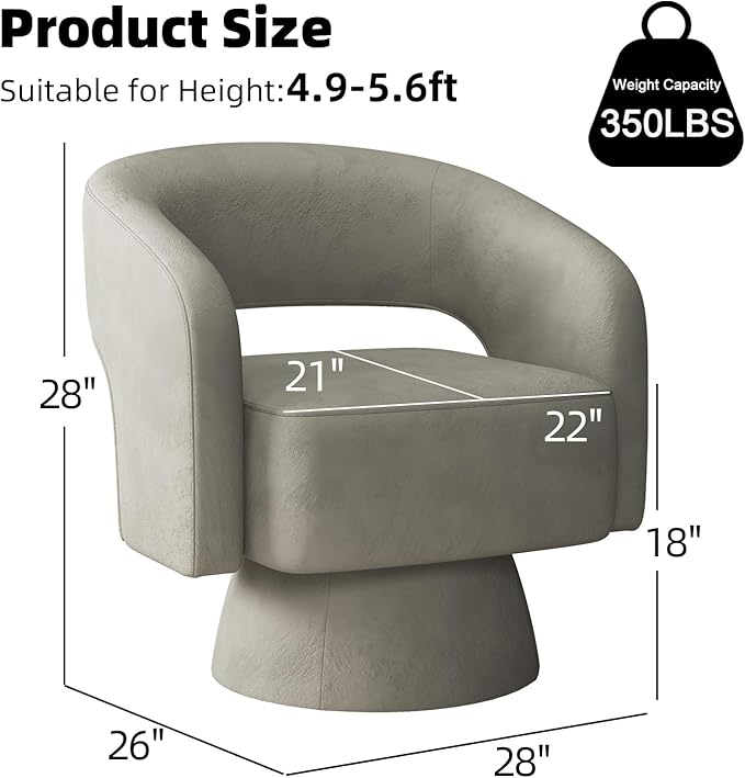 INZOY Swivel Barrel Chair with Velvet Fabric Swivel Accent Chair with Thickened Soft Cushion Comfy Round Swivel Chair for Living Room Bedroom Grey