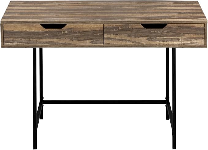 Computer Desk with Storage Drawers Modern Home Office 48 Inch Laptop Desk Brown Laminate &amp Black Metal