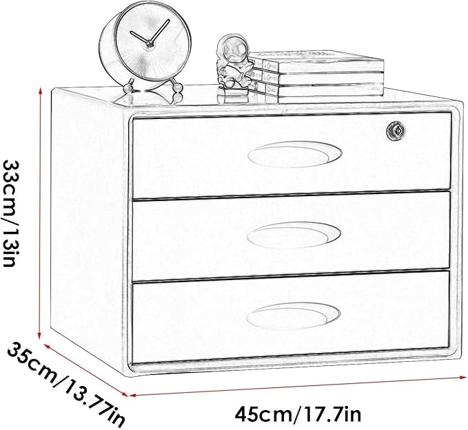 Multi-Layer Drawer Storage Box 3 Drawer Solid Wood Flat File Cabinet With Lockable A4 Treatment Storage Cabinet For Home Desktop Office(Color:A)