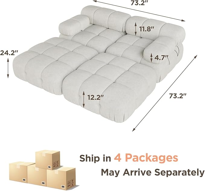 Jocisland 73.2'' Modular Compression Sectional Sofa Couches for Living Room Apartment Oversize U Shaped Cloud Couch with Reversible Chaise Ottoman Comfy Modern 4 Seater Boucle Floor Loveseat Beige