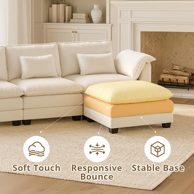 COMHOMA 153 U Shaped Sectional Sofa with Movable 2 OttomansComfy Cloud Modular Couch with Throw PillowsModern Chenille Deep Seat Sofa Couches for Living RoomBeige