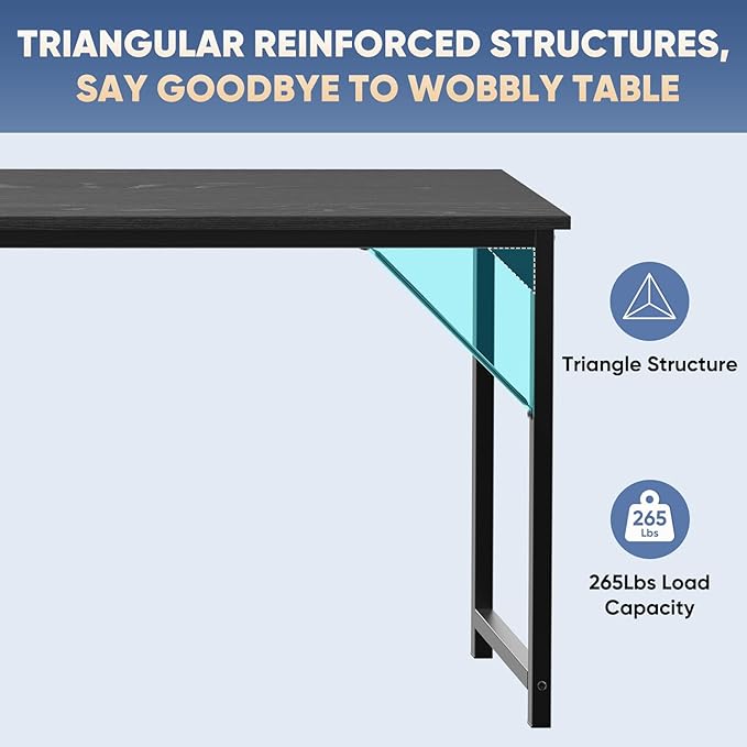 DUMOS 63 Inch Office Computer Desk Modern Simple Style Writing Study Work Table for Home Bedroom - Wood Black