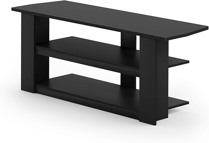 Furinno PARSONS TV Stand 3-Tier Entertainment Center with Storage Shelf Open Frame TV Console for TV up to 50 Inch for Living Room Bedroom Black
