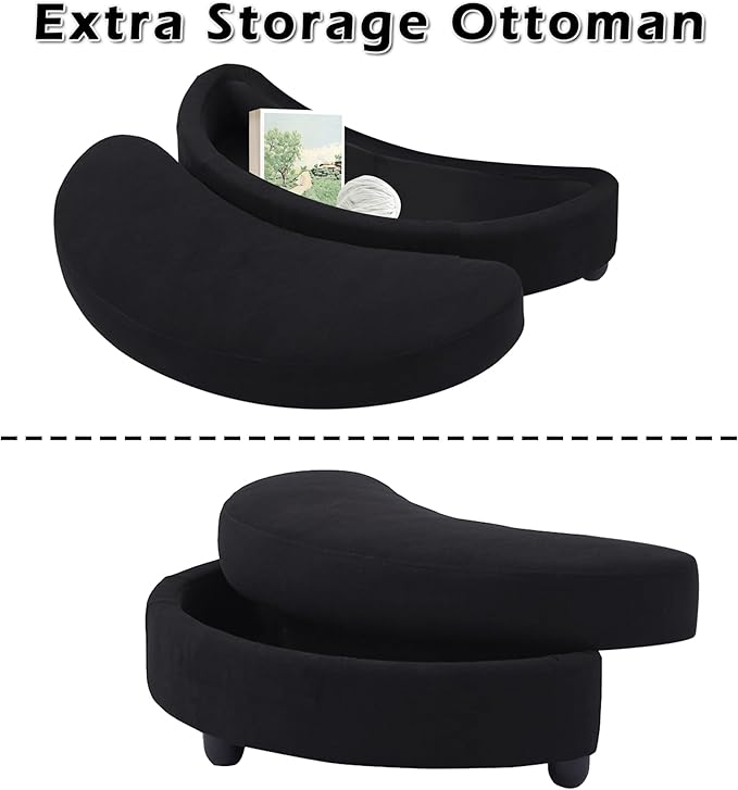 Yoglad Oversized Round Swivel Accent Chair - 360 Degree Chairs with Ottoman Armrest Tray Ideal for Living Room Bedroom(Corduroy Black)