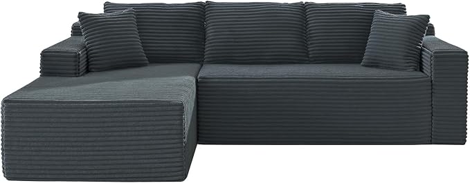 105 Inch Cloud Sectional CouchModern Modular Sectional Sofa with Deep SeatCorduroy Boneless Couches with L-Shape Chaise for Living Room BedroomNo Assembly Required (Dark Grey Left Facing Chaise)