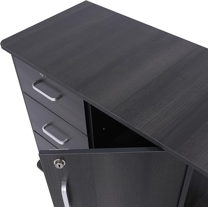 Mobile File Cabinet with Lock 3-Drawer Storage Cabinet with Door and 2 Open Compartments 39.4 Inch Top Rolling Office Cabinet for Home Office Study School (Black)