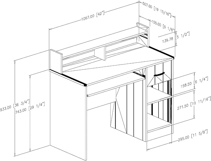BOWERY HILL Modern Computer Desk with Keyboard Tray Wood Writing Desk with Drawers and Shelves for Home Office White
