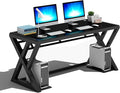 NA Glass Computer Desk with Metal Frame Home Office Desks Computer Table Modern Simple Office Study Gaming Work Writing Desk Table for Home Office Black (X-Shape-55.1inch)