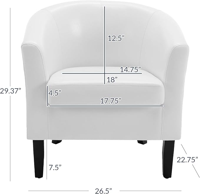 BELLEZE Accent Barrel Chair Club Tub Sofa Corner Chair with Flared Legs and Cozy Soft Padding for Living Room Bedroom Waiting Room - White