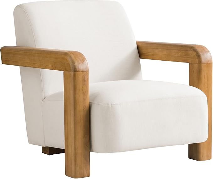 HULALA HOME Boucle Accent Chair Modern Low-Profile Leisure Armchair with Thick Padded Seat Cushion Solid Wood Frame &amp Curved Armrests Ideal for Living Room/Bedroom/Reading Corner(White)