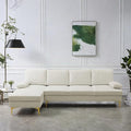 FONTOI L Shape Sofa with Chaise 4 Seat Living Room Sofa Set with Golden Wooden Leg Sectional Couch with Fluffy Fabric for Living Room Apartment Off-White