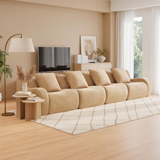 148 Modular Boneless Sectional Sofa Boneless Couch for Living Room and Apartments 32D High Density Sponge No Assembly Required (4 Seater) Camel