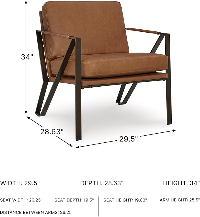 Signature Design by Ashley Garronmont Mid-Century Modern Leather Accent Chair with Metal Frame Light Brown &amp Metallic