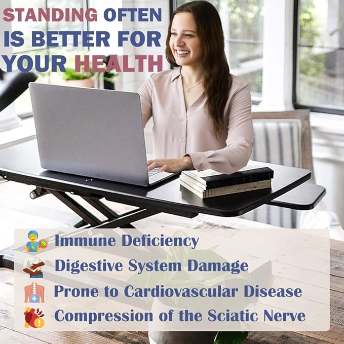 32 Inch Height Adjustable Stand Up Desk Riser Heavy Duty Computer Workstation with Removable Keyboard Tray - Ergonomic Design for Home Office Workshop Gaming Spacious Platform(White)