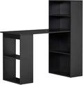 Modern Home Office Desk with 6 Tier Storage Shelves 47 Writing Table with Bookshelf Black