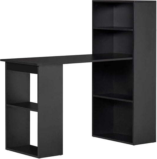Modern Home Office Desk with 6 Tier Storage Shelves 47 Writing Table with Bookshelf Black