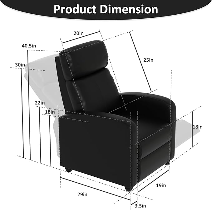Massage Recliner Chair Single Sofa Chair with Remote Control Chair Recliner Lazy Recliner Chair Living Room Recliners with Pu Leather Padded Seat Backrest Recliner Chairs for Adults Black