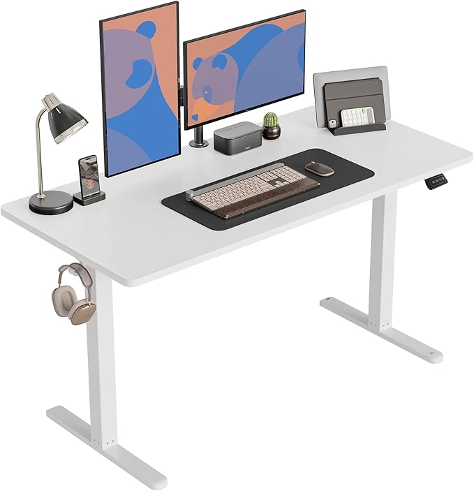 CubiCubi Electric Standing Desk 55 x 24 Inches Height Adjustable Sit Stand Desk Ergonomic Home Office Computer Workstation White