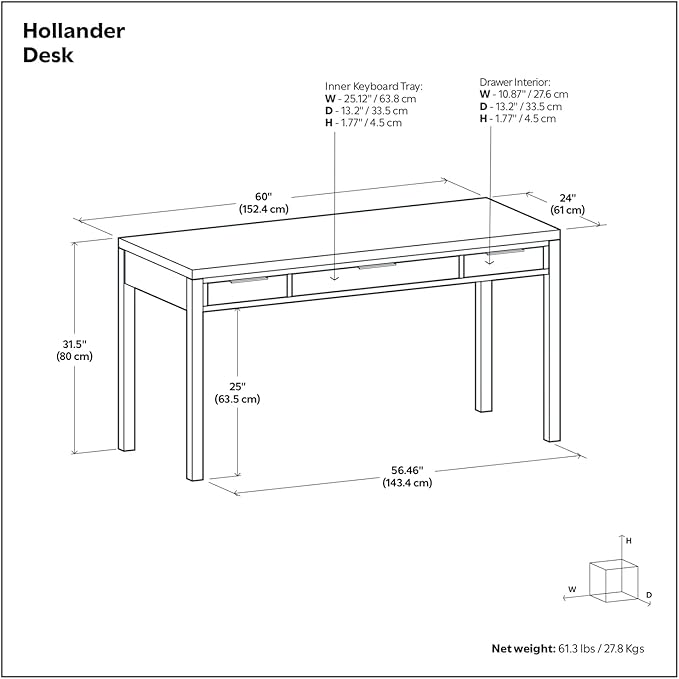 SIMPLIHOME Hollander Desk - 60 Inch Wide Solid Wood Writing Desk in Dark Brown Walnut Contemporary Home Office Computer Table for Workspace or Study with 2 Drawers and Flip-Down Keyboard Tray