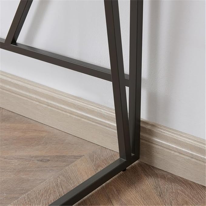 Pemberly Row Writing Desk 44 L x 23.75 W x 36.25 H HPL Worksurface Roughsawn Oak and Gunmetal Finish MDF Shelf with Cable Management Contemporary Style Home Office Desk with Upper Storage