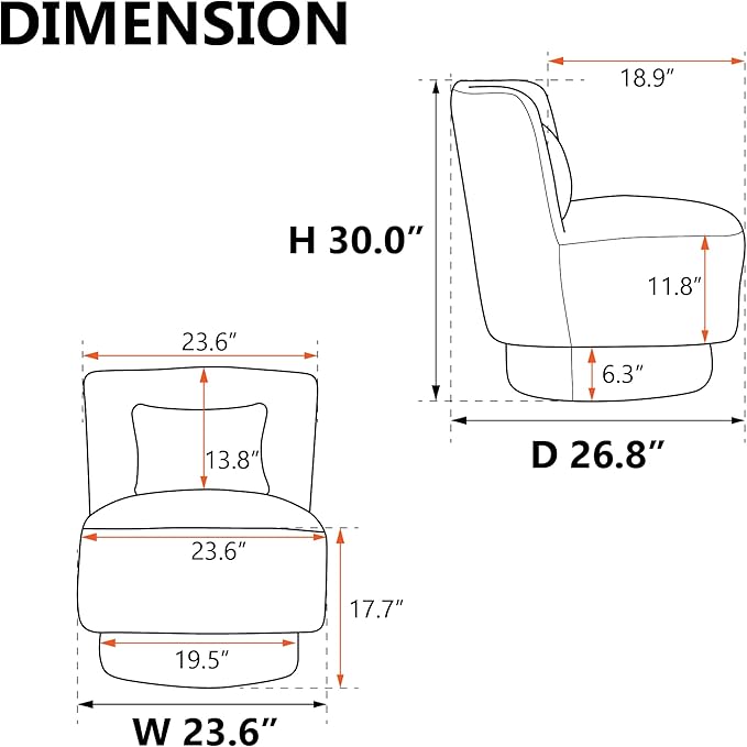 23.6 W Swivel Accent Chair and Comfy Accent Sofa Chair for Living Room 360 Degree Club Chair Leisure Chair for Bedroom Living Room Lounge Hotel Office (Caramel Boucle)