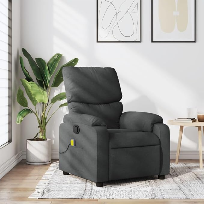 vidaXL Dark Gray Fabric Massage Recliner Chair with Adjustable Armrests and Vibrating Function for Living Room Office Use Reclining Armchair Comfortable Sofa Chairs