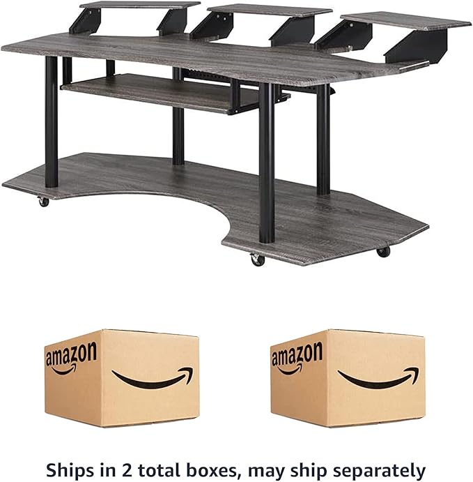 Acme Eleazar Wooden 4-Shelf Music Recording Studio Desk in Black Oak