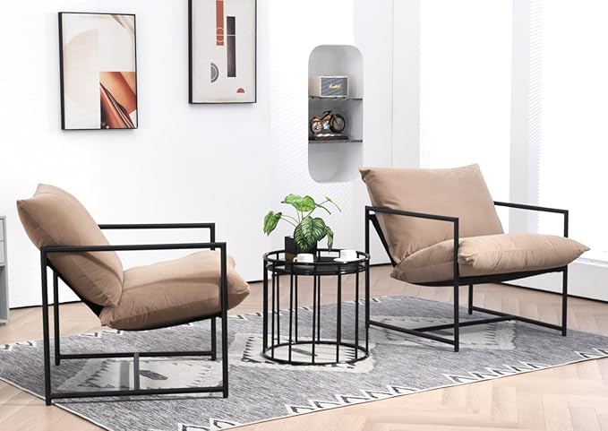Serenity Accent Modern Velvet Arm Chair with Reclined Seat Sleek Design Durable Metal Frame Soft Upholstery and Plush Comfort for Stylish Living Room Camel