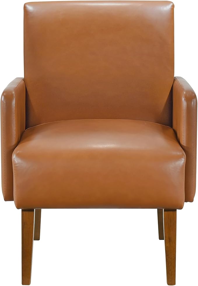 Lexicon Accent Chair Faux Leather Living Room Chair Modern Armchair with Solid Wood Frame and Thick Cushion Reading Chair Comfy Chair for Bedroom Living Room Waiting Room Retro Brown