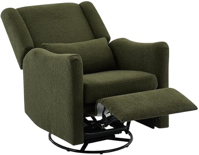 Polibi 29.5'' Wide Wingback Swivel Rocker Recliner Chair Rocking Chair with Head &amp Lumbar Support Modern Accent Chair for Living Room Seaweed Green + Teddy