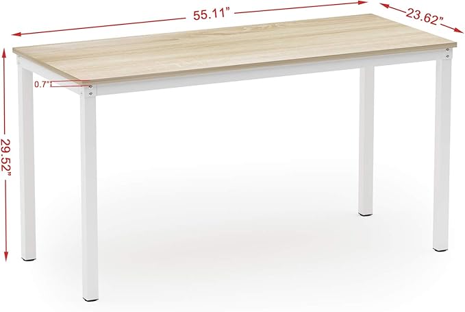 Teraves Computer Desk/Dining Table Office Desk Sturdy Writing Workstation for Home Office(55.11“ Beige + White Frame)