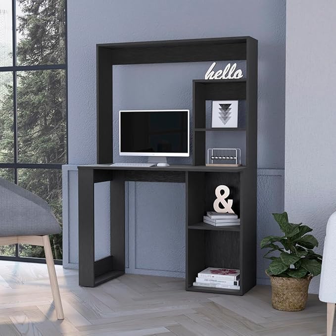 Black Computer Desk with Hutch - Writing Desk for Home Office