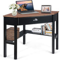 POWERSTONE Corner Desk with Drawer &amp Storage Shelves Small Triangle Writing Table Computer Desk Corner Vanity for Home Office Small Space