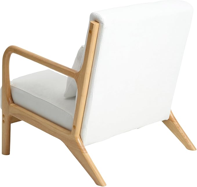Mid Century Modern Accent Chair with Wood Frame Living Room Chairs with Waist Cushion Bedroom Chair with Arm for Reading (Beige)