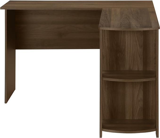 Penau L-Shaped Computer Desk with Storage Shelves 48l Modern Home Office Corner Desk Walnut Finish Space-Saving Design