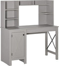 Farmhouse Computer Desk and Cabinet Home Office Desk with Storage for Study Light Grey