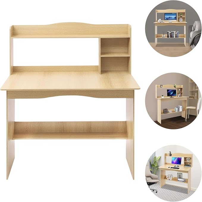 Office Small Computer Desk Home Table with Storage Shelves Modern Writing Desk Home Office Desk with Bookshelf