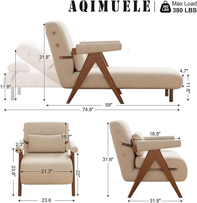 AQIMUELE Convertible Sleeper Chair 3-in-1 Single Sofa Bed for AdultsPull Out Lounge Sleeper ChairsFoldable with Adjustable Backrest (D31.8 x W24 x H31.8 inch(Beige))