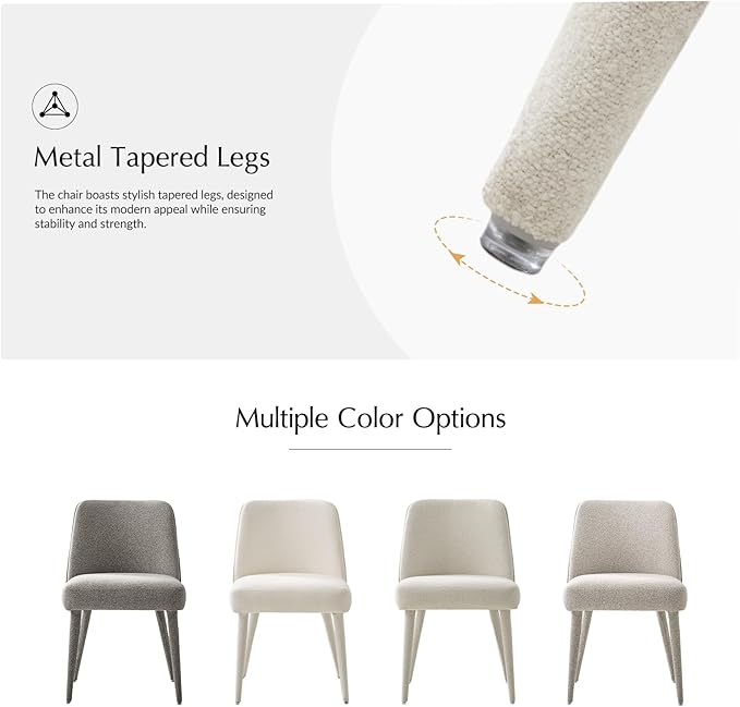 HULALA HOME Modern Dining Chairs Set of 2White Fully Chenille Upholstered Dining Room Chairs Set with Foot Peg Wood Frame Armless Kitchen Accent Chairs for Living Room Bedroom Reception - Ivory