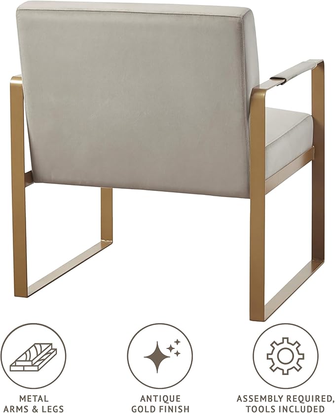 Martha Stewart Upholsterd Accent Chair Living Room Furniture-Modern Design Comfortable Foam Seat Cushion Bedroom Lounge Sophisticated Finished Sturdy Frame 28.5 W x 29 D x 32.5 H Taupe/Gold