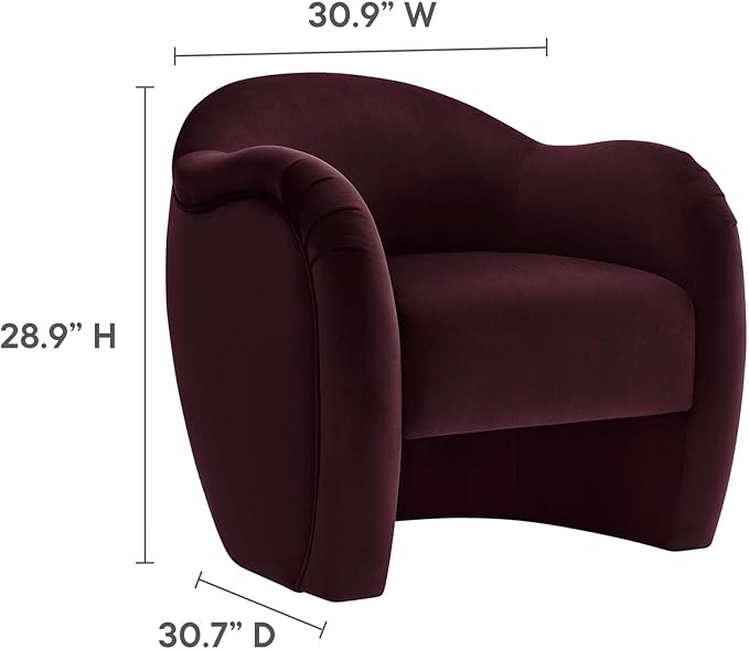 Modway Compose Barrel Chair with Performance Velvet Fabric in Mulberry – Upholstered Accent Armchair with Curved Backrest – Cozy Lounge Chair for Reading – Round Comfy Single Sofa Club Chair