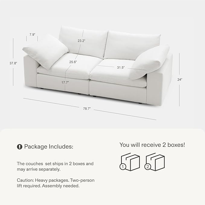 Modular Sectional Sofa 78.7 L Shaped Modern Sofa Modular Sectional Cloud Couch with Ottoman Modern Cloud Sectional Couches for Living Room Deep Seat Sofa with Washable Cover