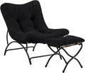 Tiita Accent Lazy Chair with Ottoman Comfy Lounge Chair with Metal Frame and Plush Fabric Thick Cushion Seated Cozy Recliner Chair for Reading Room Living Room Bedroom Office Black