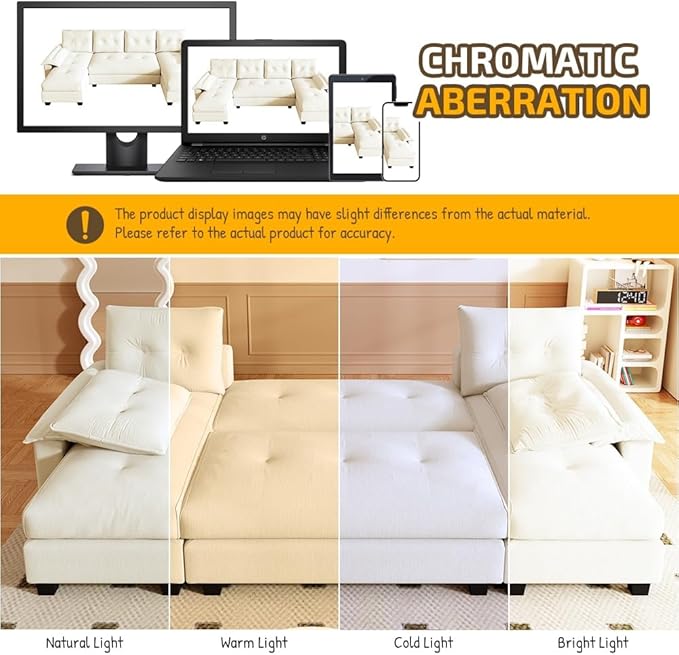 104.7 Modular Sectional Couch Convertible U Shaped Couch with Pull Out Bed Comfy Sleeper Sofa with Removable Armrests &amp USB Ports Modern Sectional Couches for Living Room Beige
